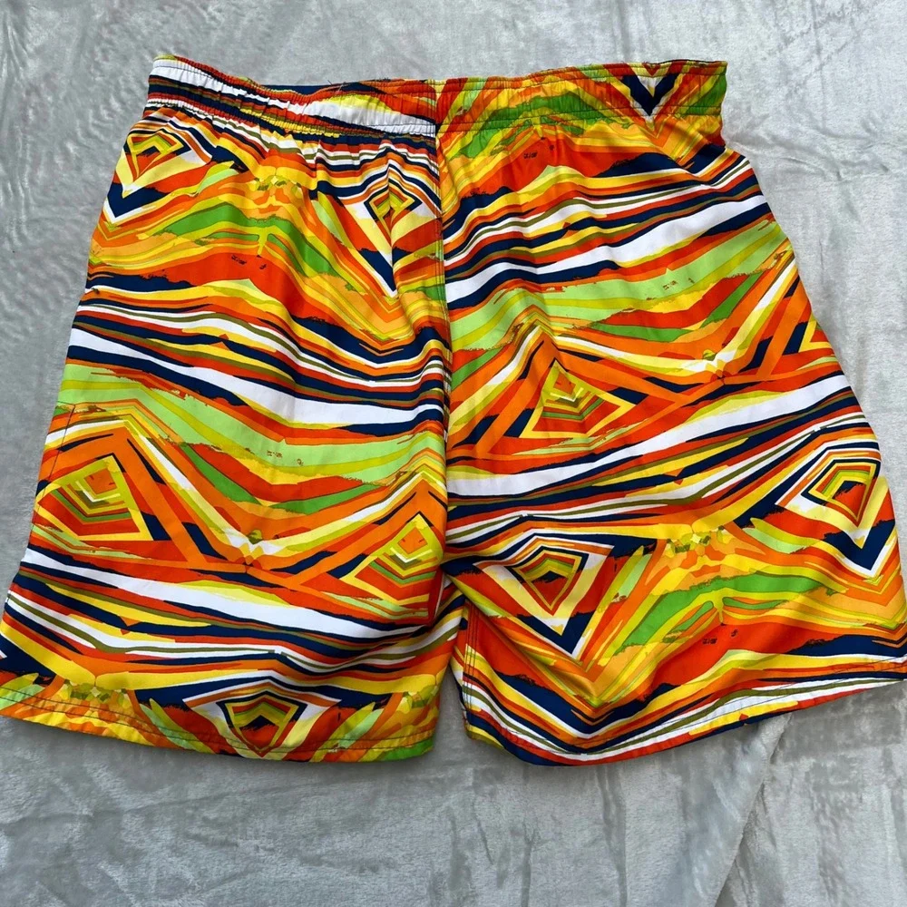 Nike Mens XL Board Shorts Swim Trunks Geometric Abstract Orange Green Blue Multi